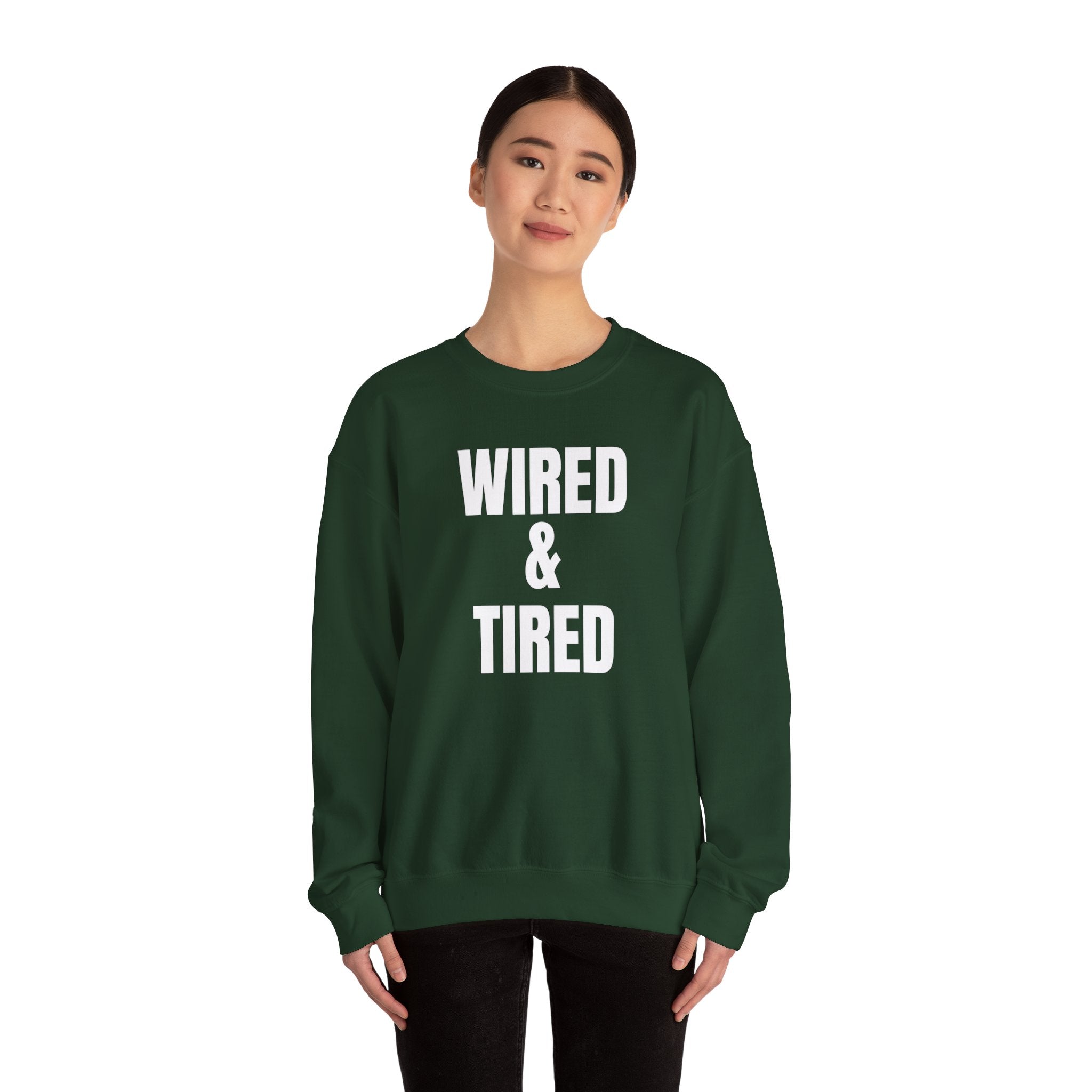 Wired and Tired Crewneck Sweatshirt | Cozy & Stylish Unisex Apparel for Everyday Comfort